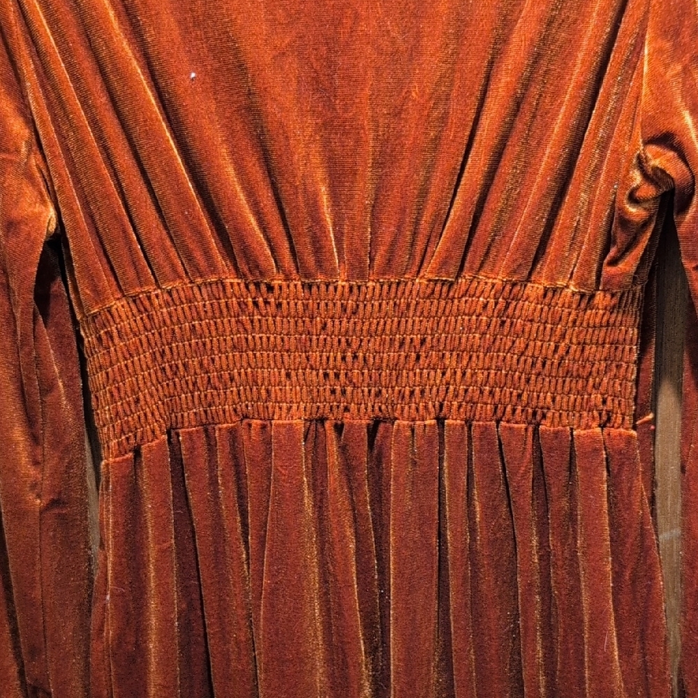 Elegant Velvet Dress in Rich Rust-Brown - Picture 9 of 10